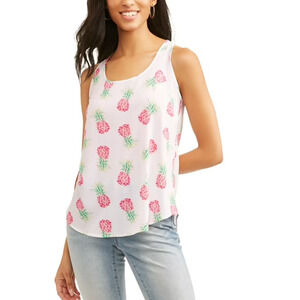 Pineapple Sleeveless Top Vacay Casual White Pink by T&TWhite Pink Women’s Size L